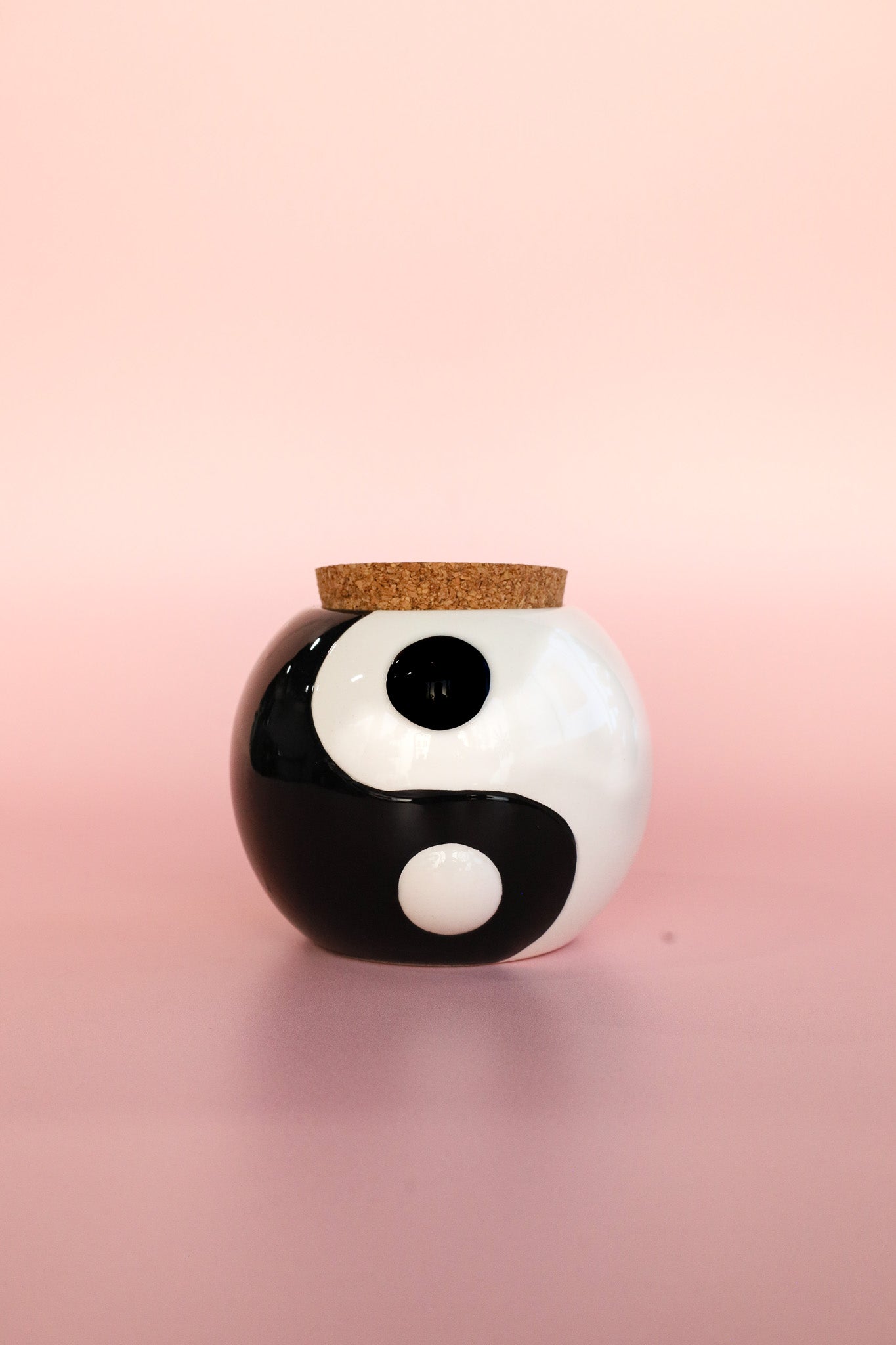 Yin-Yang Ceramic Stash Jar with Cork Lid / 4" Storage Container