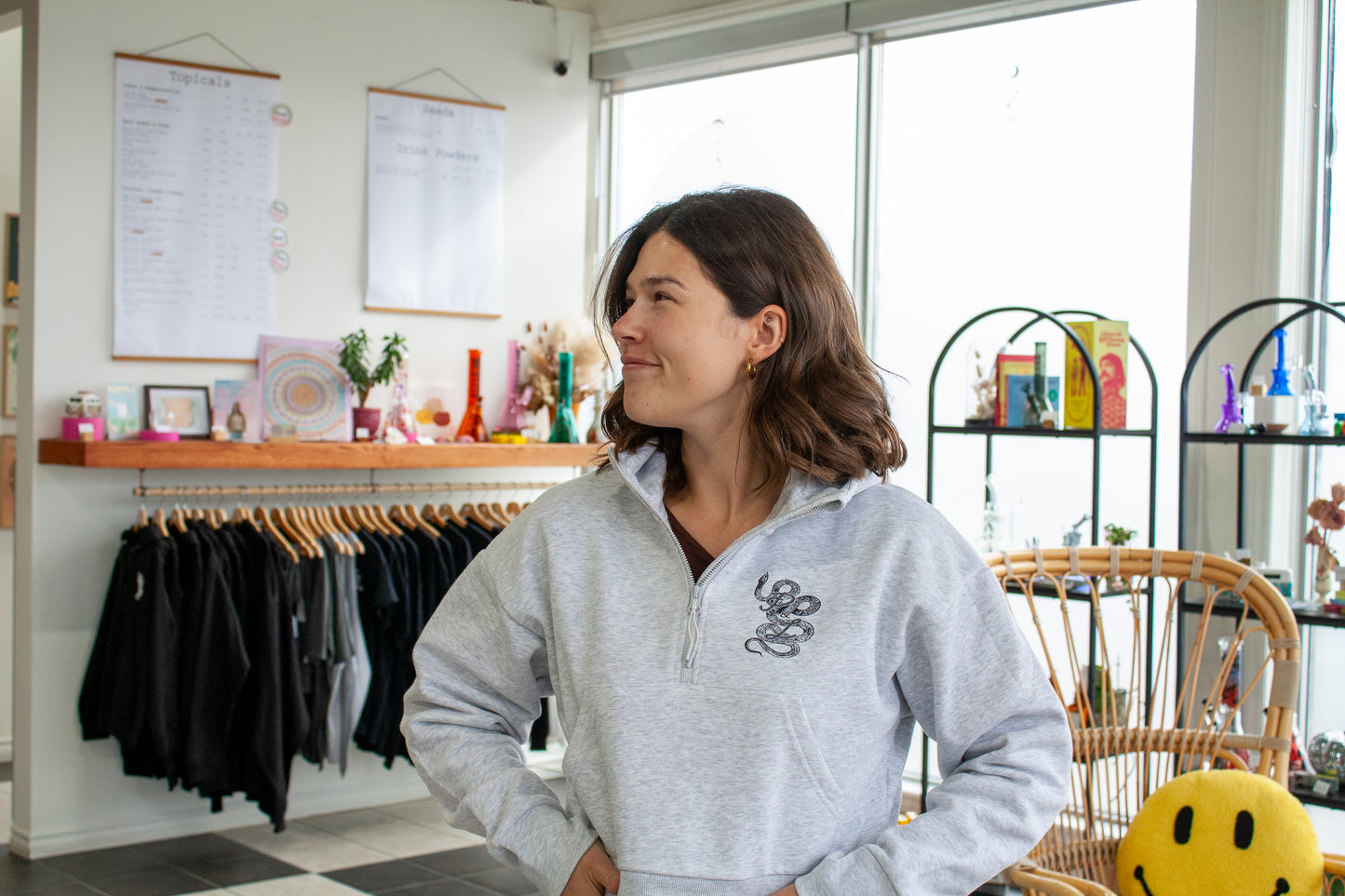 Prairie & Luna Cropped Quarter-Zip Skull Hoodie