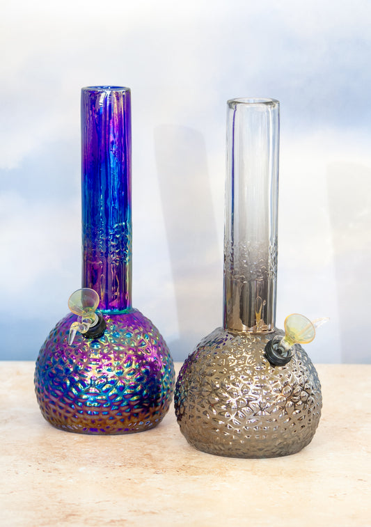 Platinum Metallic Hammered Bubble Base Bong (10") / Retro Glass