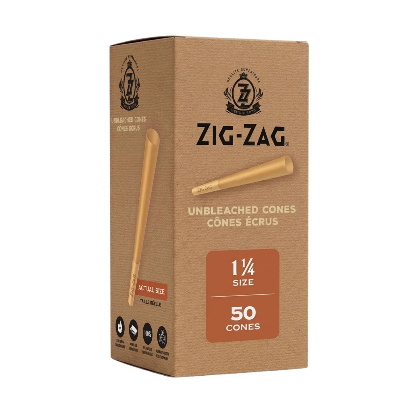 Zig Zag Mini Bulk Unbleached 1 1/4 Cones - 50 pack