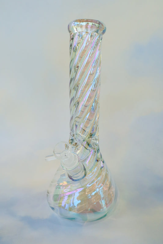 Twisted Glass Iridescent Beaker Bong