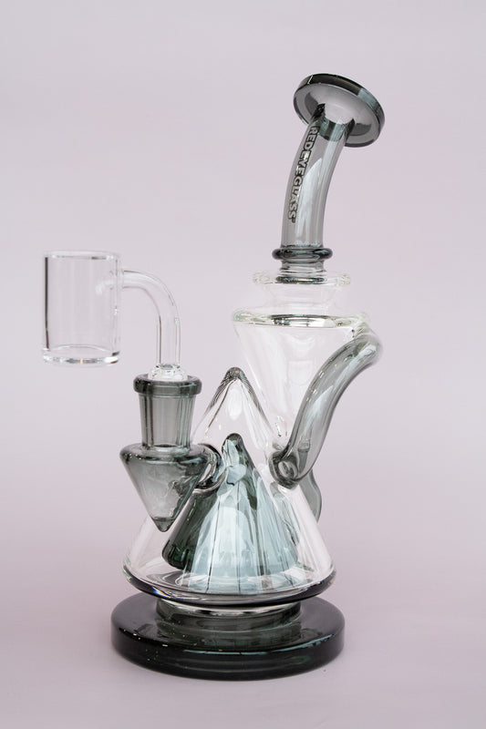 Red Eye Glass 8.5" Tall Smoke Three-Step Concentrate Recycler W/Cone Perc