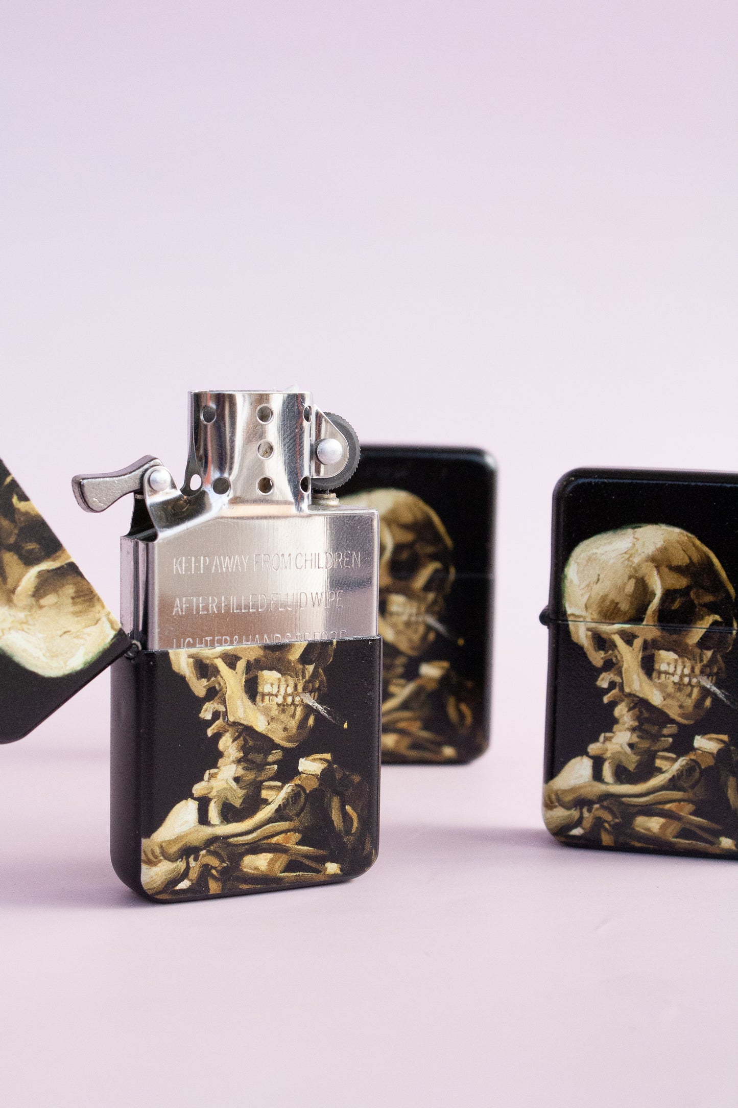 Van Goghs Smoking Skeleton Flip Top Lighter - Flora and Nirvana