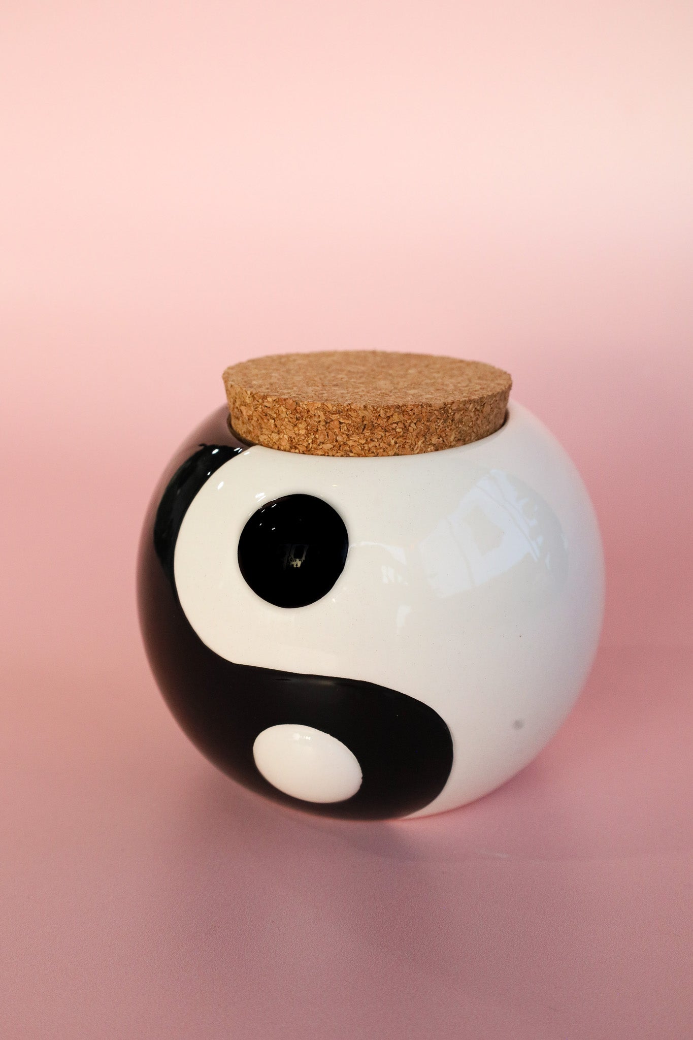 Yin-Yang Ceramic Stash Jar with Cork Lid / 4" Storage Container