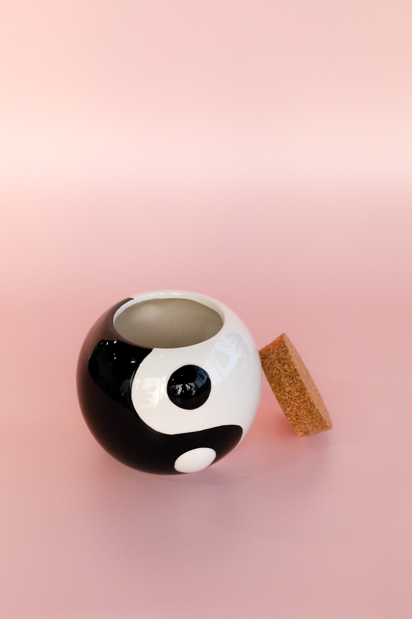 Yin-Yang Ceramic Stash Jar with Cork Lid / 4" Storage Container