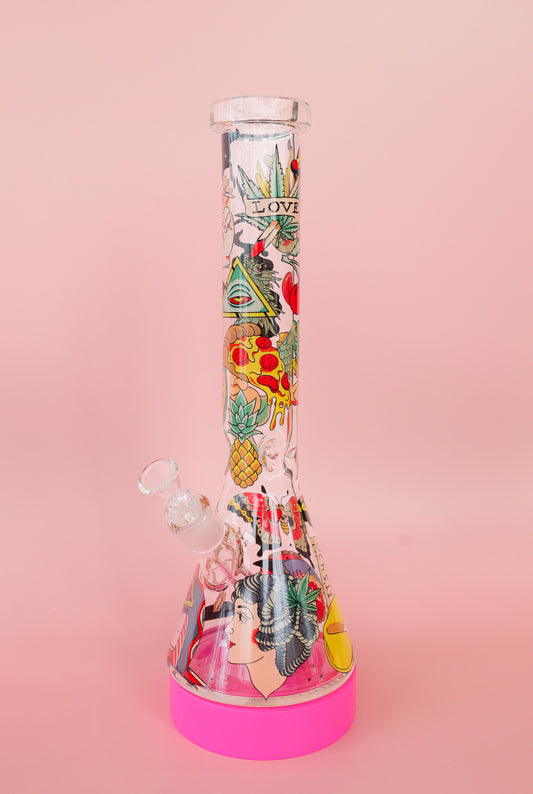 15" Tattoo Beaker Tube / Red Eye Glass
