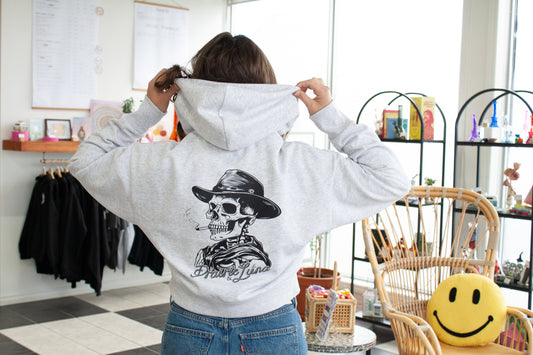Prairie & Luna Cropped Quarter-Zip Skull Hoodie