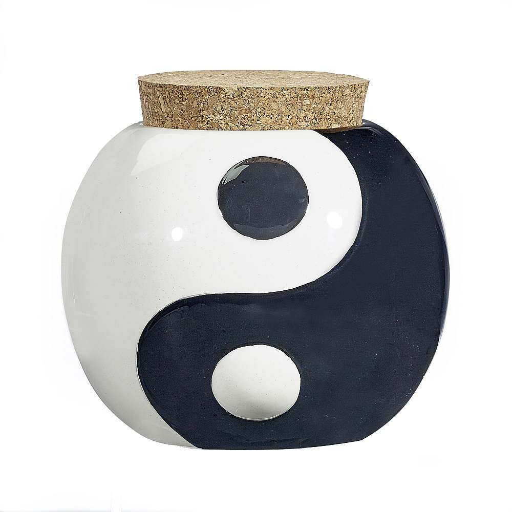 Yin-Yang Ceramic Stash Jar with Cork Lid / 4" Storage Container