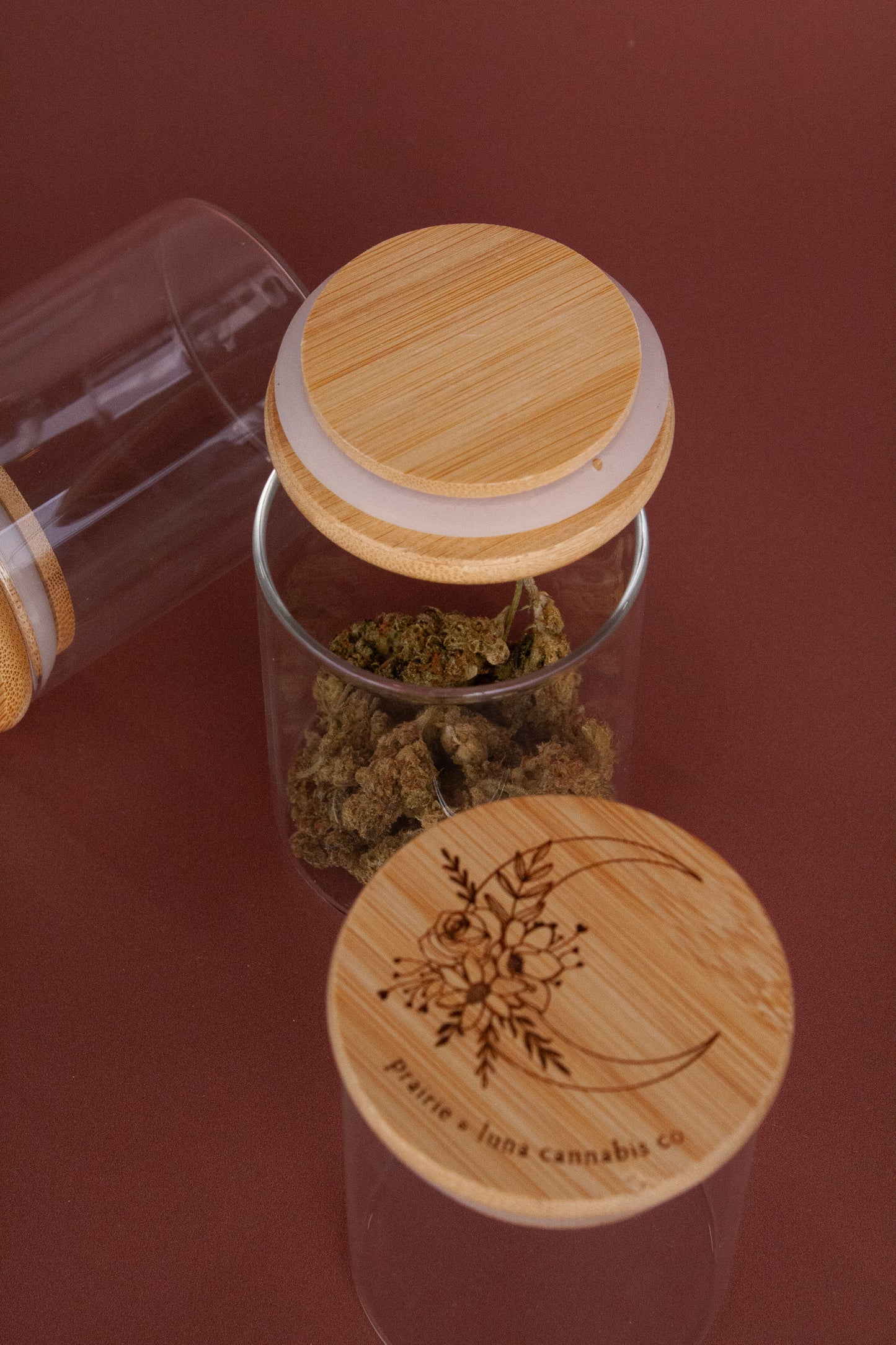 Glass Engraved Wood Top Stash Jars