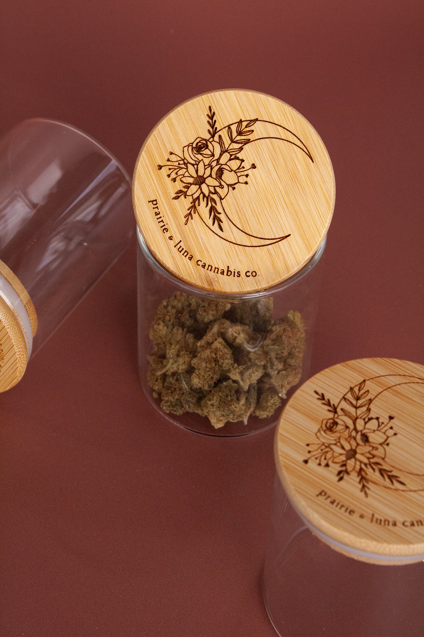 Glass Engraved Wood Top Stash Jars