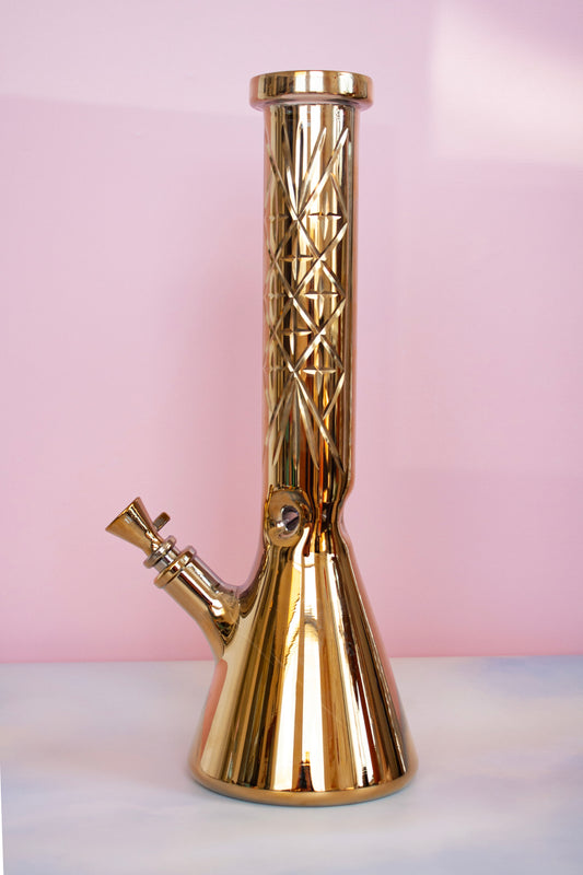 15" 7mm Thick Metallic Terminator Finish Cosmic Gold Traditions Series Beaker Tube Bong