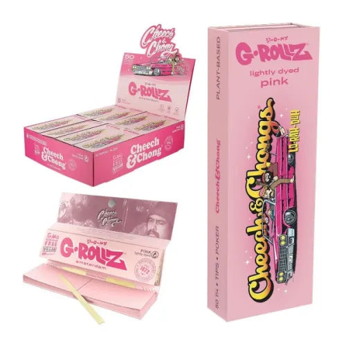 G Rollz Cheech & Chong 'Lowrider' Pink Slim Rolling Papers + Tips