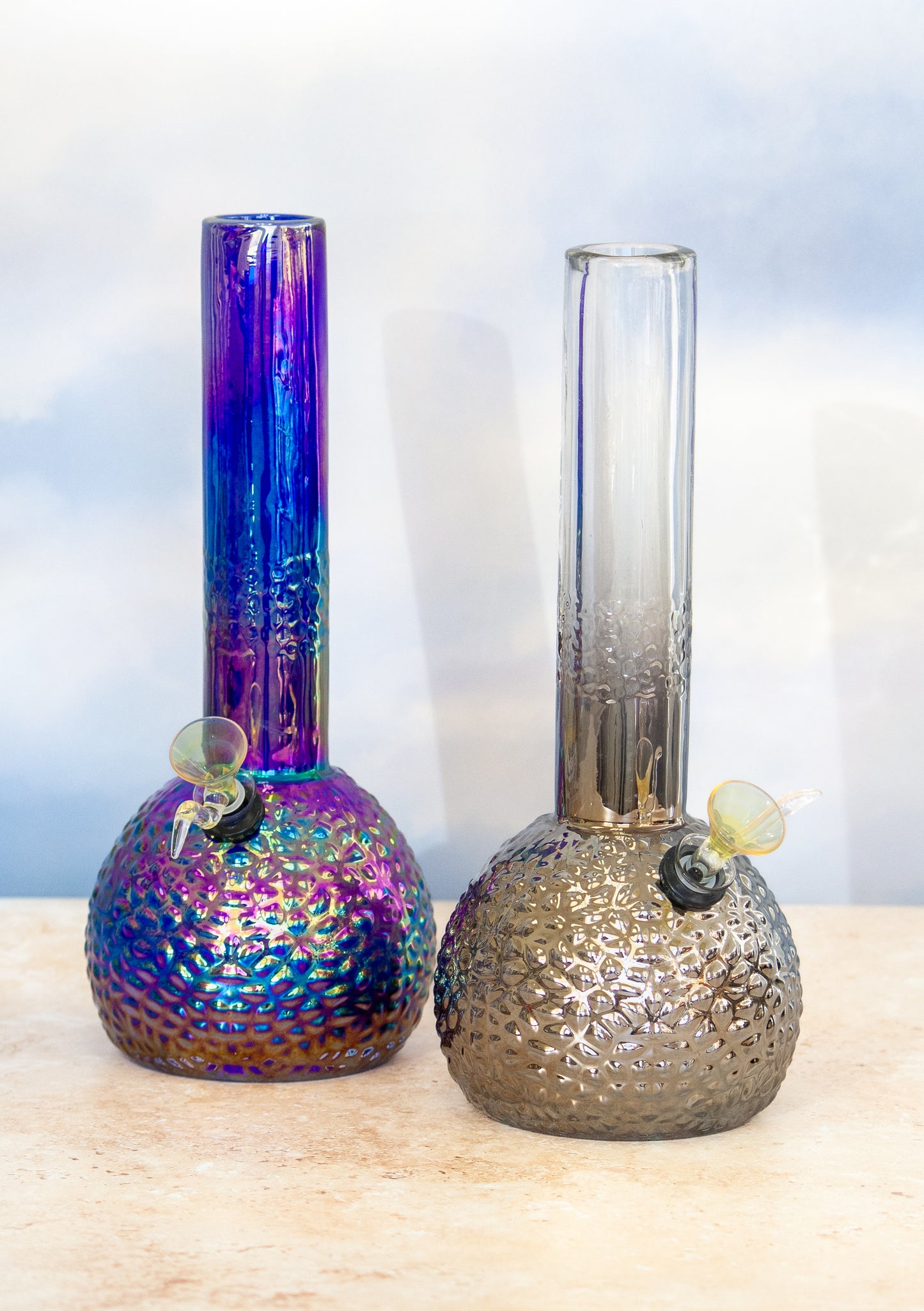 Platinum Metallic Hammered Bubble Base Bong (10") / Retro Glass