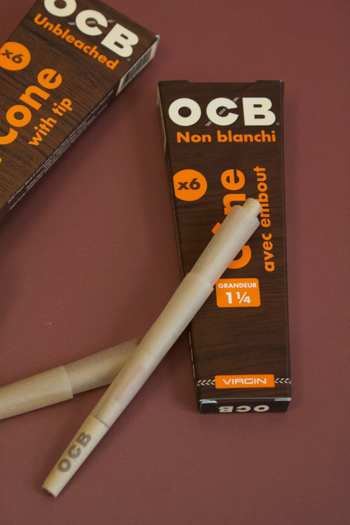 OCB  1 1/4 Virgin Unbleached Cones  6 pack